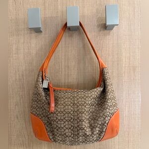 Vintage Coach 6617 Signature Canvas Hobo Bag Orange Leather